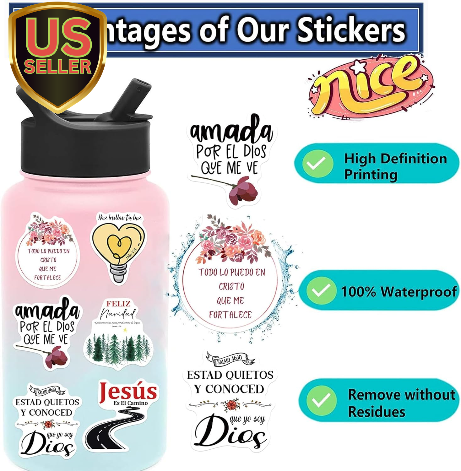 Spanish Bible Stickers for Adults Decals,Diy Decoration，Bible Verse,Jesus Scr...