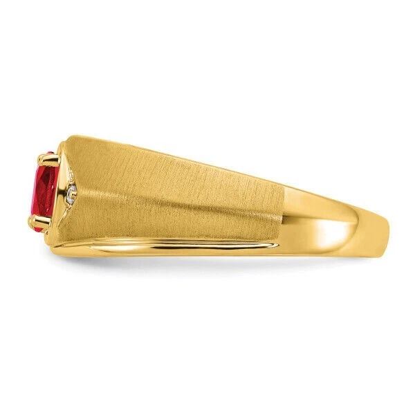 14k Yellow Gold Oval Cut Natural Ruby and Diamond Men's Signet Band Ring - Image 2 of 4