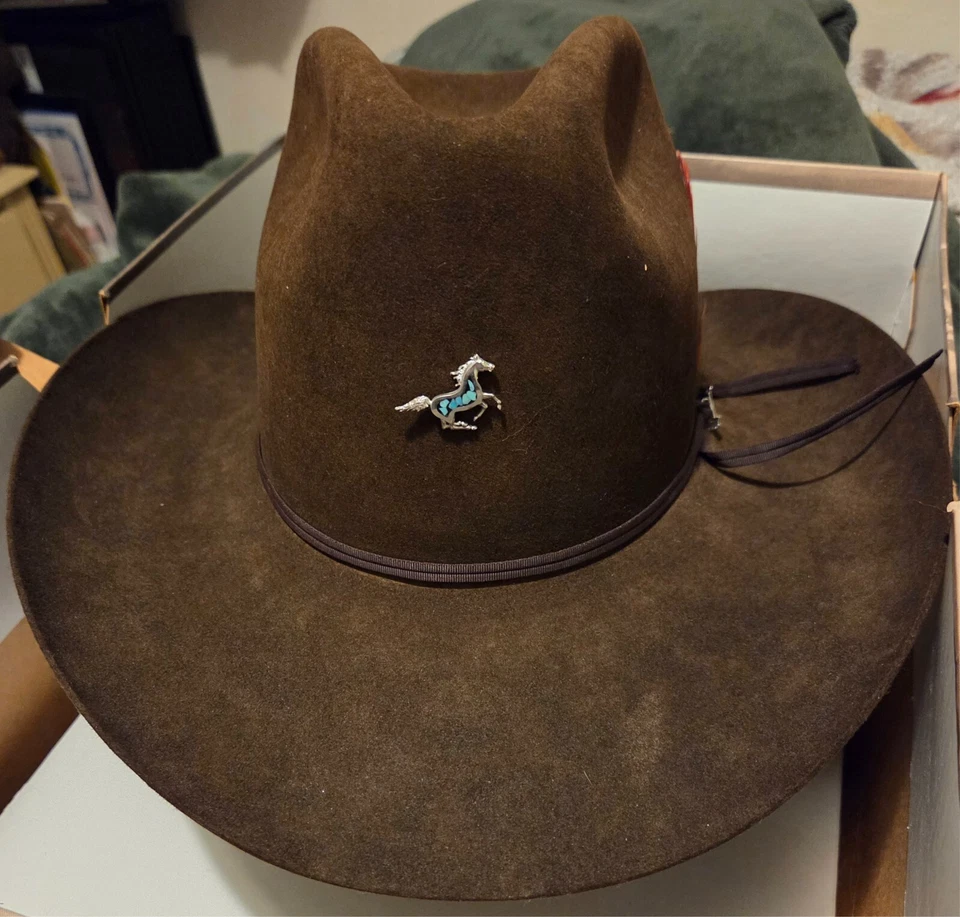 Sombrero de Vaquero Castor Stetson Hats de Colección con Alfiler de Caballo y Plumas en Caja Original Foto 2 de 4