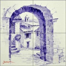 Mediterranean Tile Backsplash Senkarik Village Art Ceramic Mural MSA195