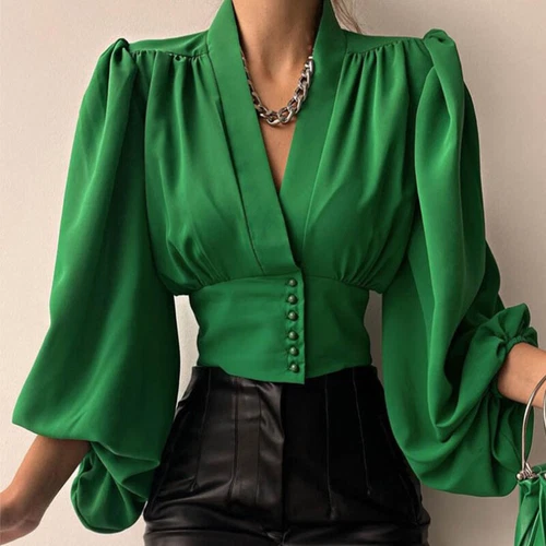 Women Blouse Long Sleeve Shirts Ladies Loose Business V Neck Tunic Shirt - Picture 6 of 19