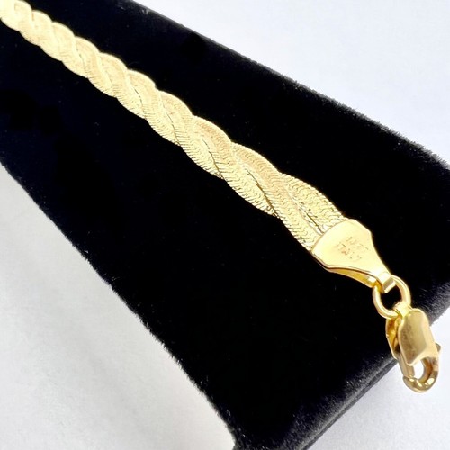 Aurafin 14K Solid Yellow Gold Bracelet Braided Herringbone Reversible 7”, 5.16g - Picture 4 of 11