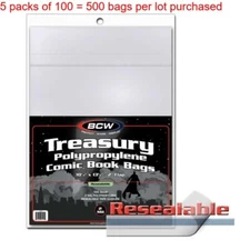 500 BCW Resealable Treasury Comic Book Archival Acid Free 2 mil Clear Poly Bags