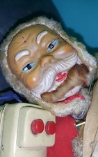 VNTG.ALPS SANTA ON SNOW JOLLY TOY JAPAN 1950 TIN FABRIC PLASTIC BATTERY OPERATED