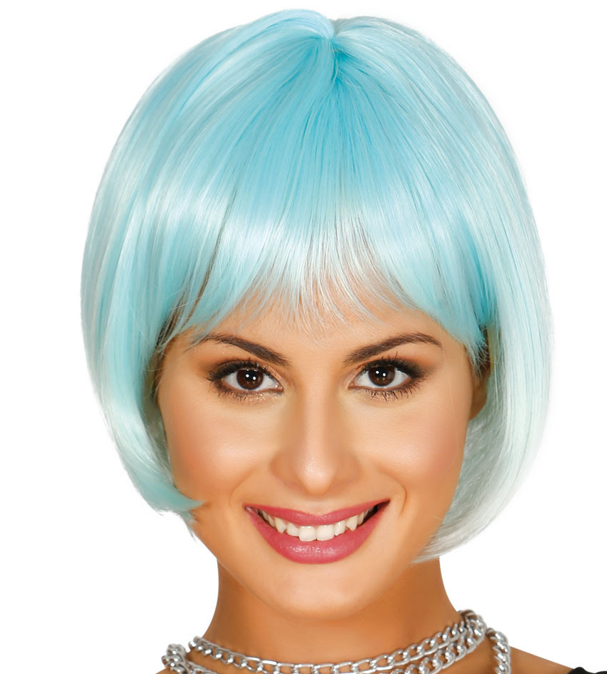 Azul Bebé Sci-Fi Peluca Bob con Flequillo Cosplay Cabello Alta Calidad Dos Tonos