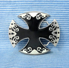 Iron Cross Belt Buckle Ornate Edge Cut Out Biker Goth Punk Cosplay Vtg  .GTA284