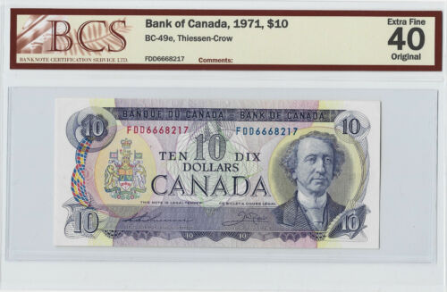 1971 BCS Graded Extra Fine 40 $10.00 Thiessen-Crow Note - Picture 1 of 2