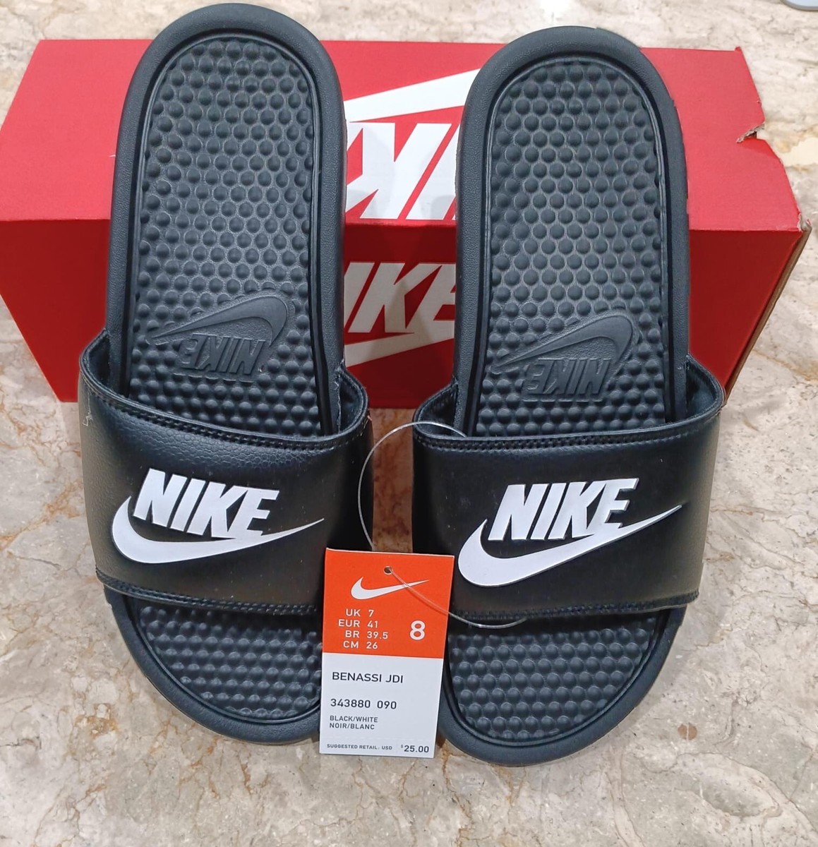 Nike Benassi JDI Print Black/White Slides Sandals Shoes