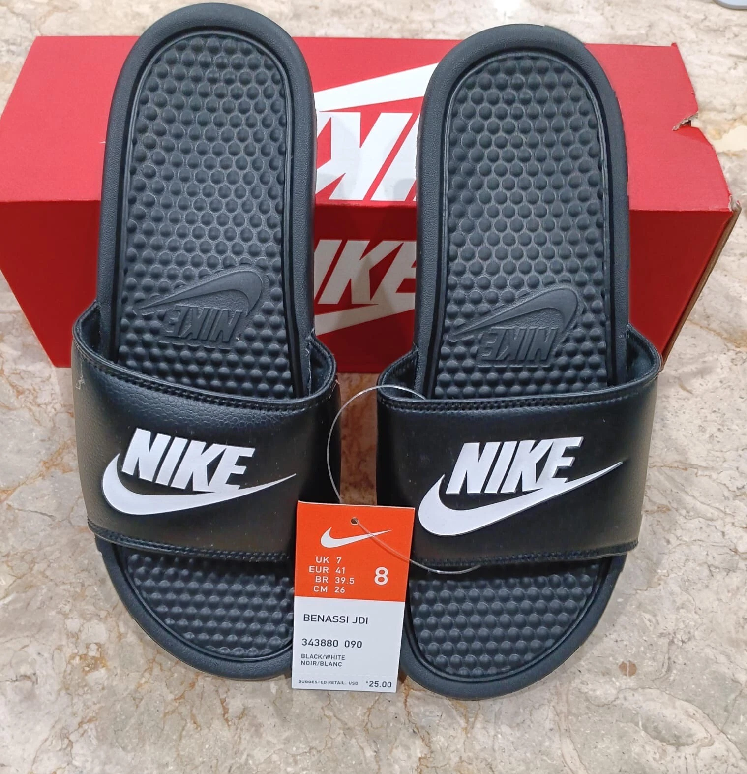 Nike Benassi JDI Print Black White Slides Sandals Shoes Men’s Sz 8