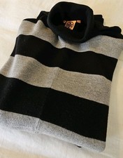 Tory Burch 3/4 Sleeve Striped Sweater Dress Womens Size L Merino Wool Black/Gray
