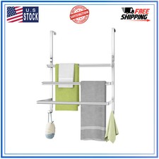 16 Inch Over The Door Towel Rack with Hooks Brushed Nickel Bathroom Towel Holder