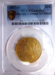 1857-O LIBERTY GOLD EAGLE $10 DOLLAR NEW ORLEANS MINT PCGS XF RARE EARLY DATE