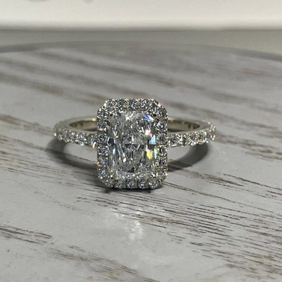 Lab Grown Diamond Ring 2.28 Ct Radiant IGI E F VVS 14k White Gold Halo Settings