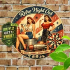 Vintage American Pin-Up 8x8 Round Retro Metal Tin Sign Decor