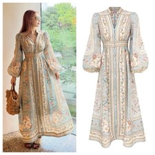 Zimmermann Roselight Plunge Midi Dress  in Blue Tapestry Floral AU1 US6 NWT