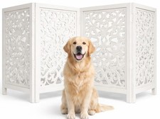 4 Panel Freestanding Dog Gate 72W x 24H Foldable Wooden Pet Gate White Hand...