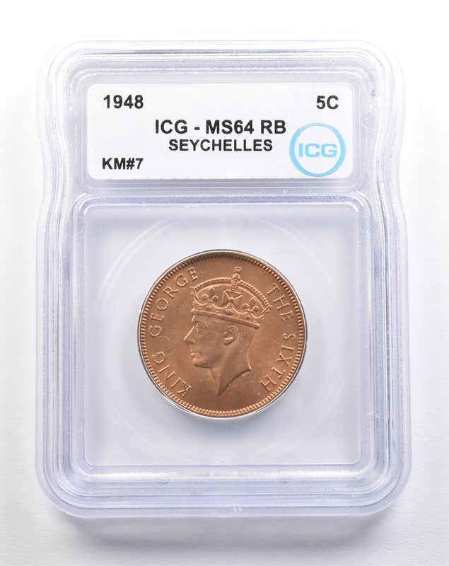 1948 Seychelles 5 Cents KM#7 MS64 RB ICG a5491