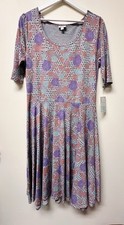 LuLaRoe Nicole Midi A-line Dress Women’s Medium Purple Floral Unicorn Pattern