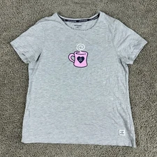 Life Is Good Shirt Womens Medium Gray Pink Coffee Heart Sleep Pajama Shirt