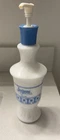 Vtg  Jergens  White Milk Glass Blue & White Glass  Pump Lotion Bottle Dispenser
