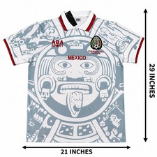 Mexico France 98 Retro Soccer Jersey White  L World Cup Aztec Calendar 21 X29
