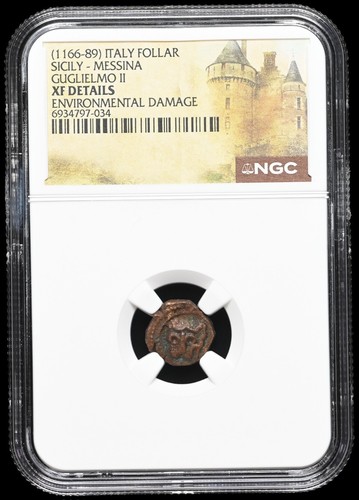 ITALY, Norman Sicily - Messina. William II, 1169-1189. Æ Follaro NGC XF Details