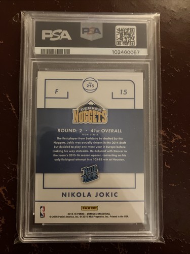 2015-16 Panini Donruss Nikola Jokic Rated Rookie RC 215 PSA 9 MINT NUGGETS H27 - Picture 2 of 2