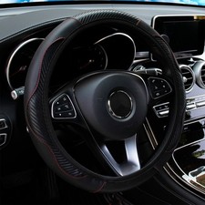 Car Steering Wheel Cover Red Black Leather Anti-slip For 15"/38cm Carbon Fiber