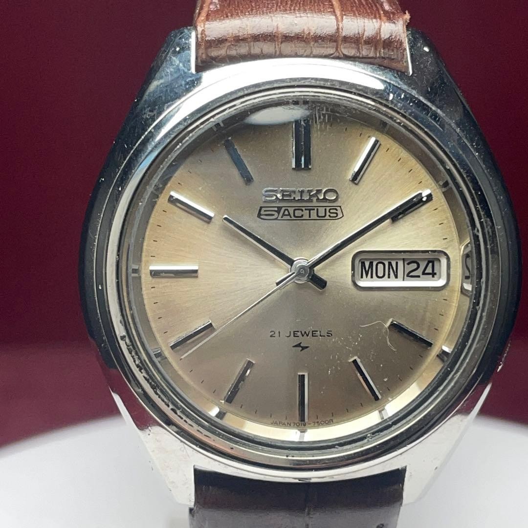 SEIKO5 ACTUS SS /ブラウングラデ/稼働品/純正ブレス/1974 SEIKO 5 ACTUS 1974 Automatic Champagne Gold Made in J… - Gem