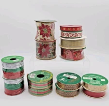 Lot Christmas Holiday Ribbon and Gift Trim Bundle Some Wired Various Sizes NEW