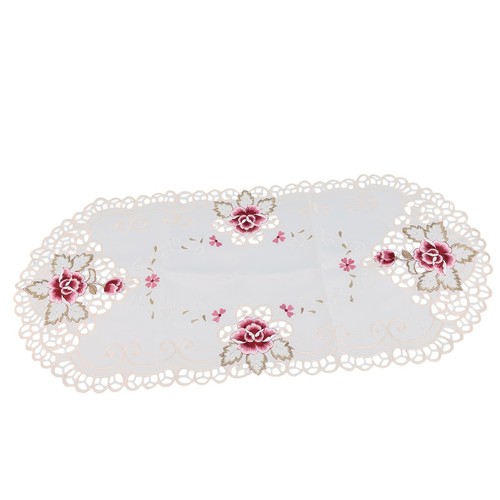 Oval Bestickte Tischdecke Blumendeckchen Kaffeetischdecke Deckchen Satinbezug - Bild 11 von 12