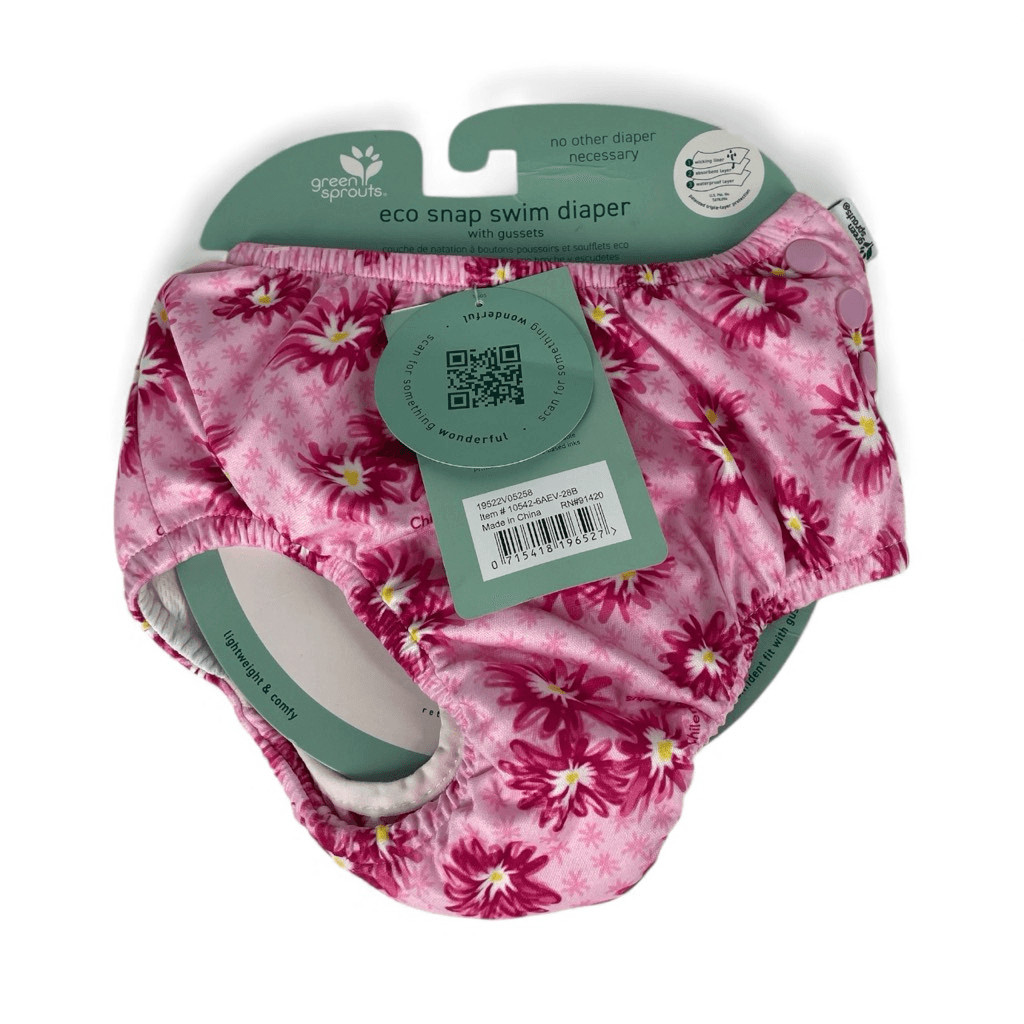 Green Sprouts Eco Snap Swim Diaper Pink Floral Reusable Baby Swimwear 4T New