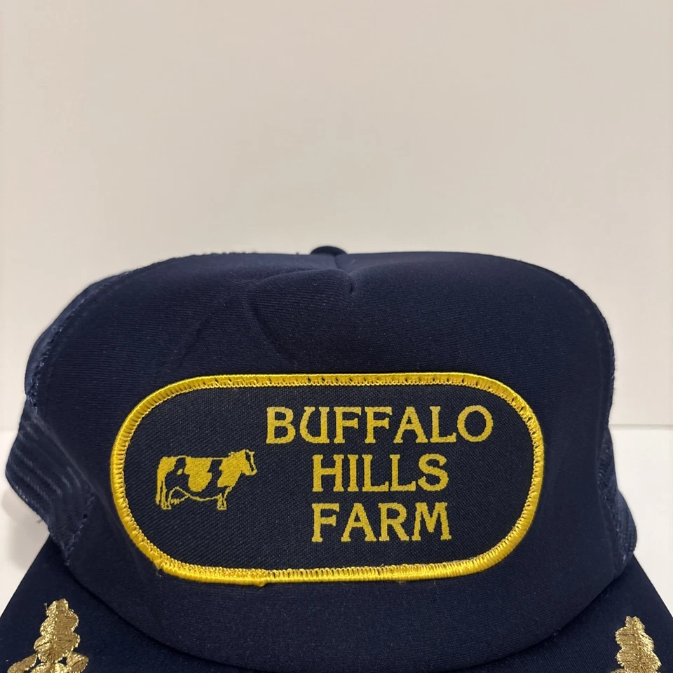 Vintage 80’s Buffalo Hills Farm Navy Blue SnapBack Trucker Hat - Image 2 of 4
