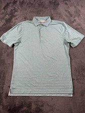 Johnnie O Polo Shirt Mens Medium Green Stripe Golf UPF 50 Stretch Performance