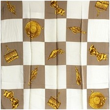 Authentic Chanel Silk Scarf, Beige x Off-White, Used, AB Rank, CHANEL 