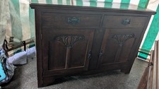 Large Antique Edwardian wooden sideboard carving on doors 2 drawers 
