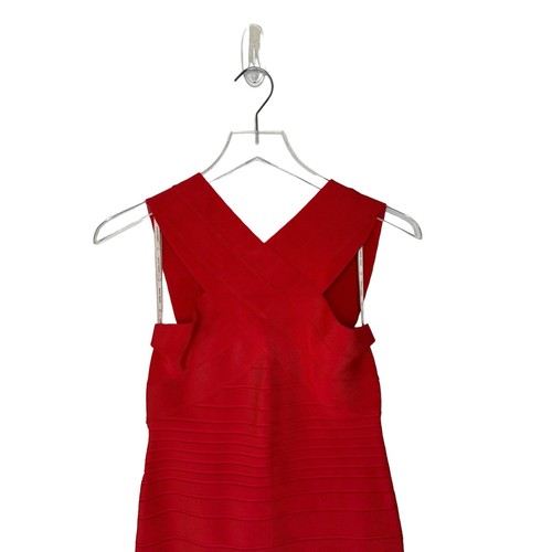 Vestido Herve Leger Rojo Fiesta Noche Cuello Alto Vendaje Bodycon Vestido Grande - Imagen 3 de 8
