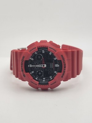 CASIO G SHOCK PROTECTION GA-100B 5081 DIGITAL/ANALOG WRISTWATCH RED/BLK NICE!