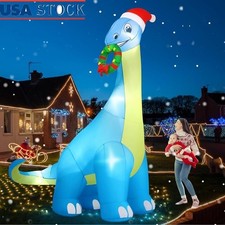 12FT Christmas Inflatable Dinosaur W/ Bright LEDs Outdoor Garden Decoration New