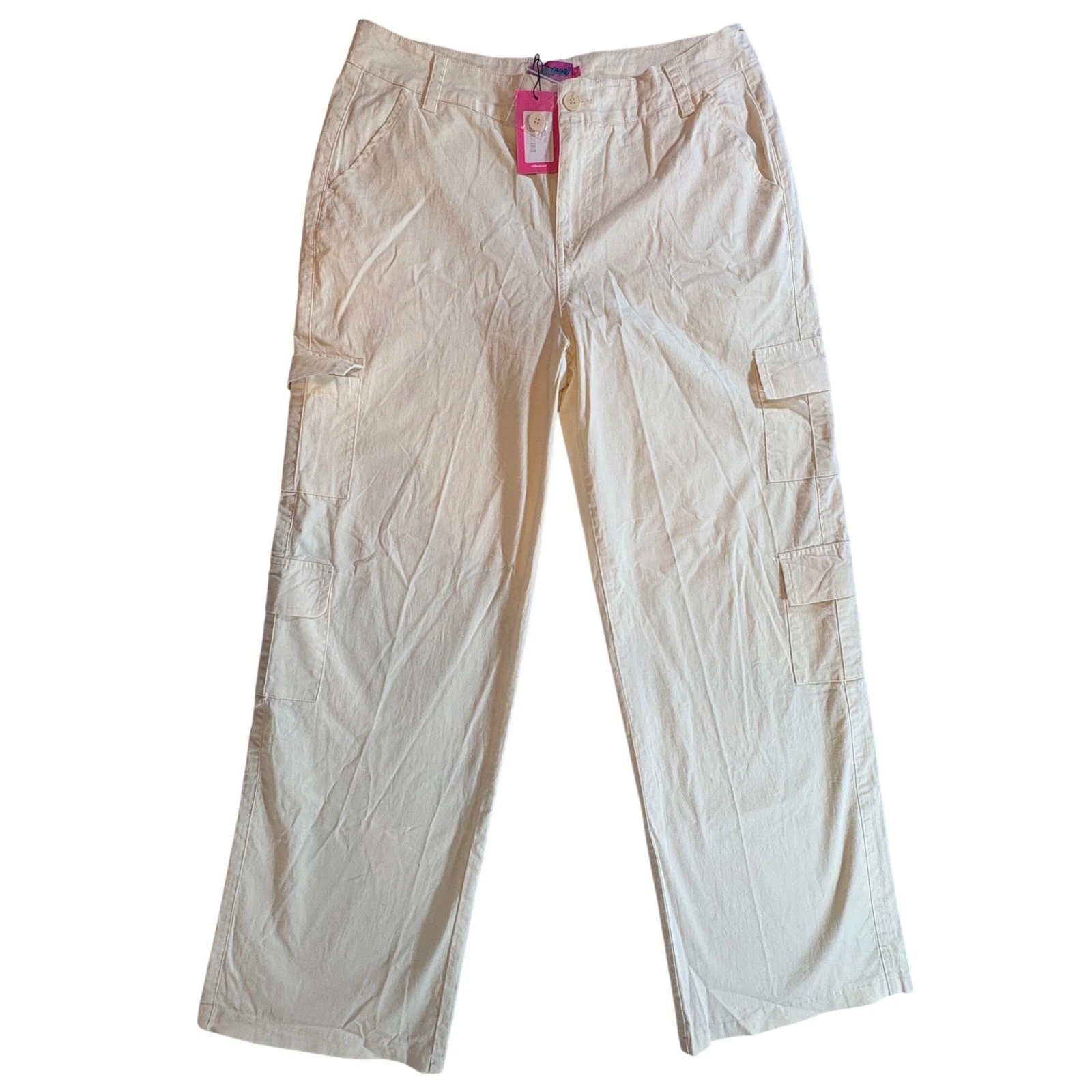 Edikted Cargo Pants Womens Large Beige Cotton Wide Leg Utility Streetwear New
