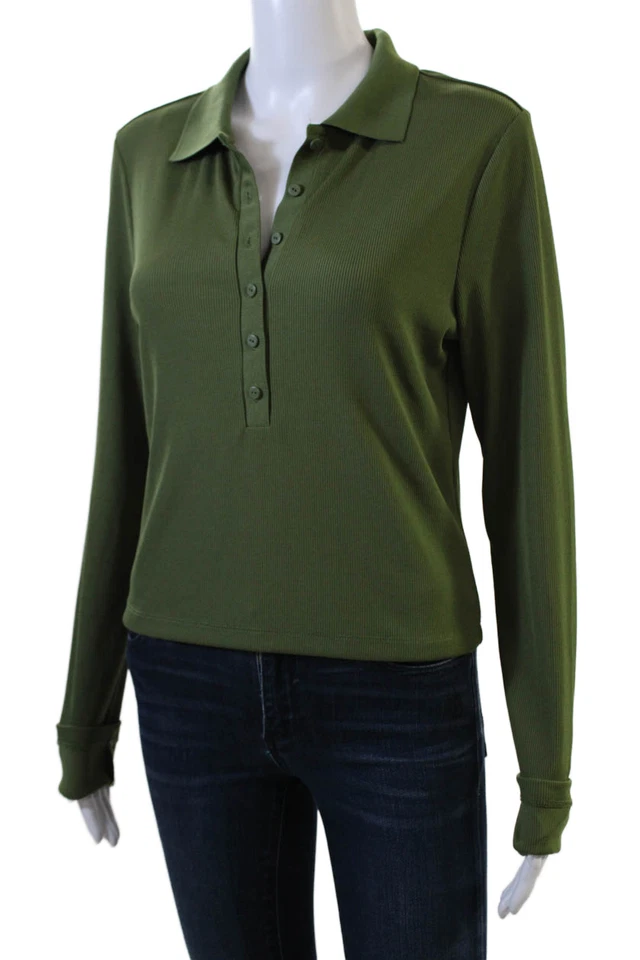 Top corto Allsaints para mujer manga larga cuello medio abotonado verde talla 10 Foto 2 de 4