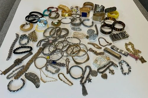 Lot of 4.8 Lbs Wearable Vintage to Modern Costume Jewelry Bracelets 75 Pieces