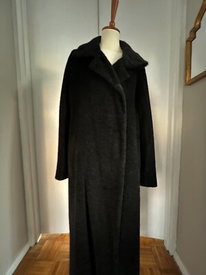 Max Mara Womens Black Single Breasted Wool Designer Long Overcoat Size US 8