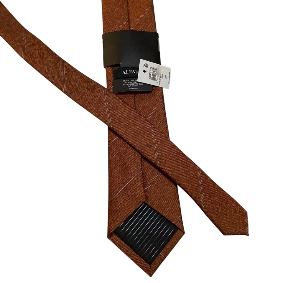Corbata ajustada de diseñador ALFANI para hombre 59" x 2 7/8" naranja/gris nueva con etiquetas $55 Foto 3 de 3