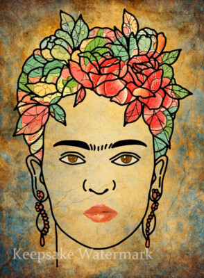 Frida Kahlo Collage Art Fabric Crazy Quilt Block Free Shipping World Wide (K45