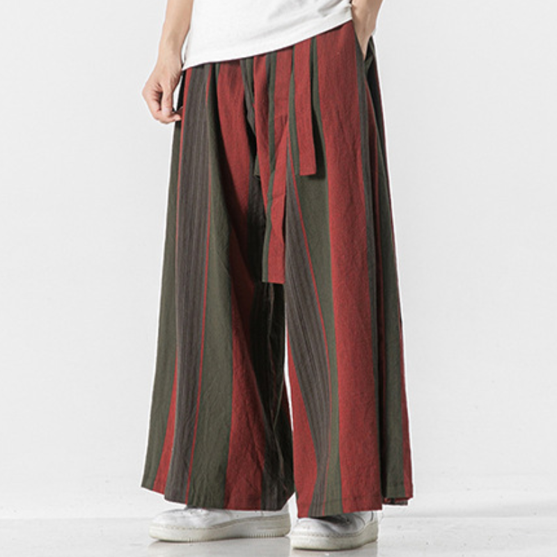 Men's Casual Loose Linen Wide Leg Harem Pants Retro Chinese Style Baggy Trousers
