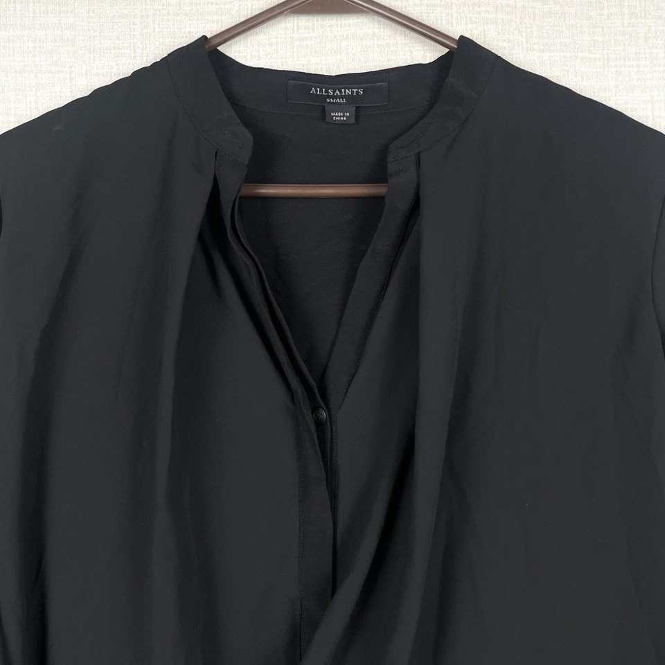 Blusa Top ALL SAINTS Negra Drapeada Asimétrica Manga Larga Nova Clásica Pequeña Foto 3 de 4