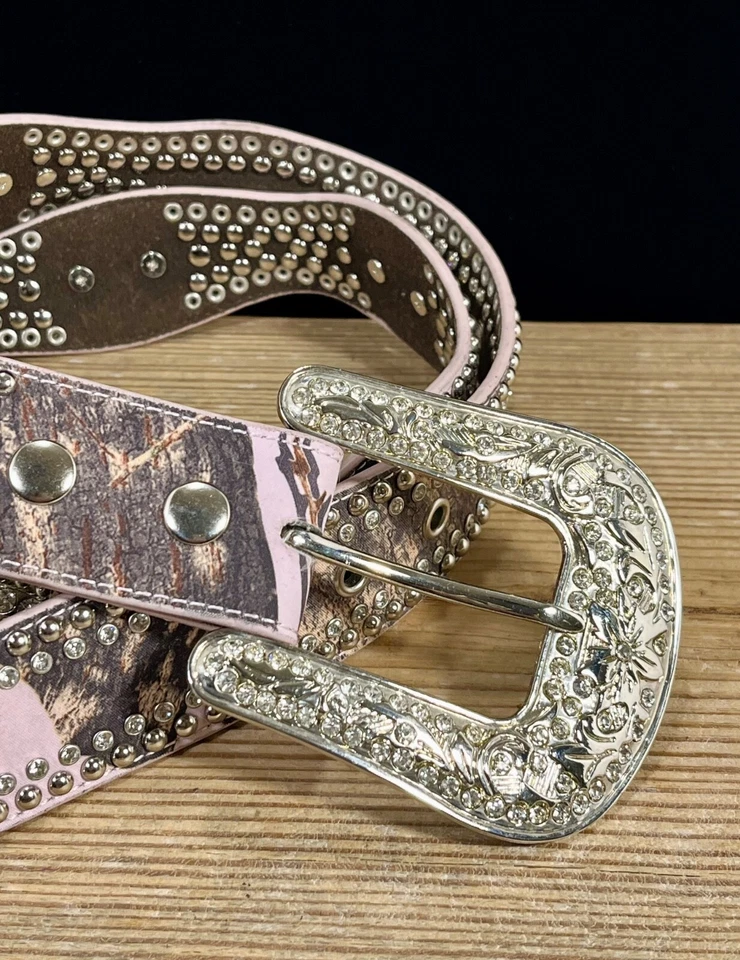 Blazin Roxx Belt Pink & Camo Leather Rhinestone Stud Bling Western Cowgirl L - Image 4 of 4