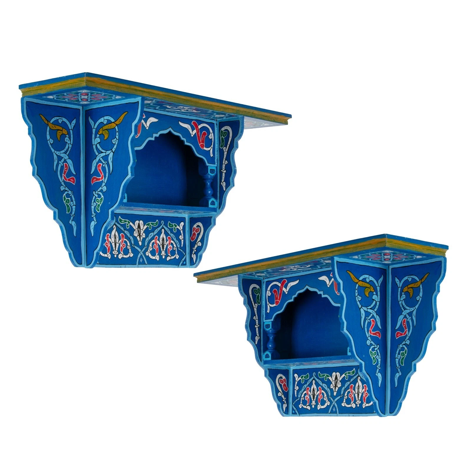 Set of 2 Painted Floating Shelves , Wall Shelves Moroccan shelf Vintage Blue