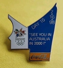 NAGANO OLYMPICS PIN "SEE YOU IN AUSTRALIA IN 2000" COCA-COLA DAY 10 2-16-98
